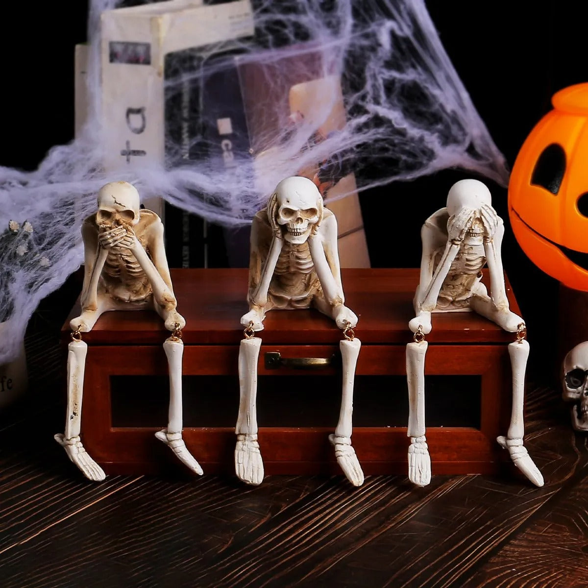Lot de 3 figurines squelettes en résine synthétique décoration rebord de cheminée Halloween