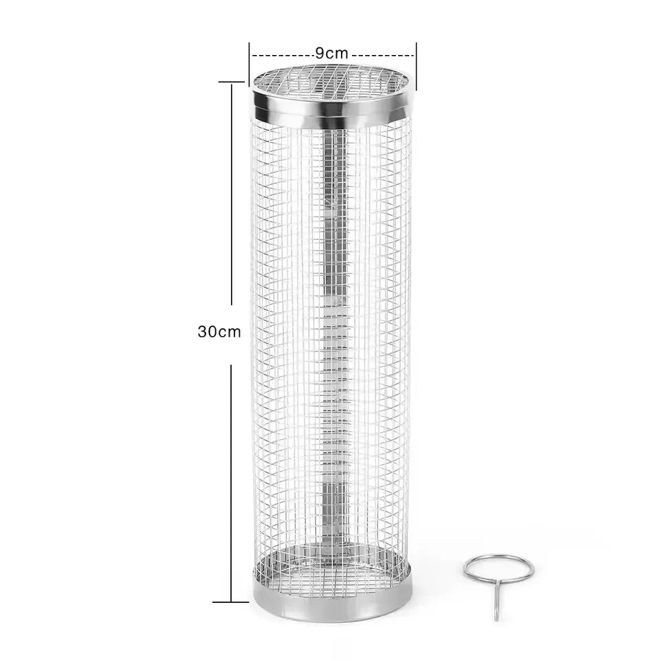 Panier Grill Rotatif en Acier Inoxydable pour Barbecue – Légumes et Fruits de