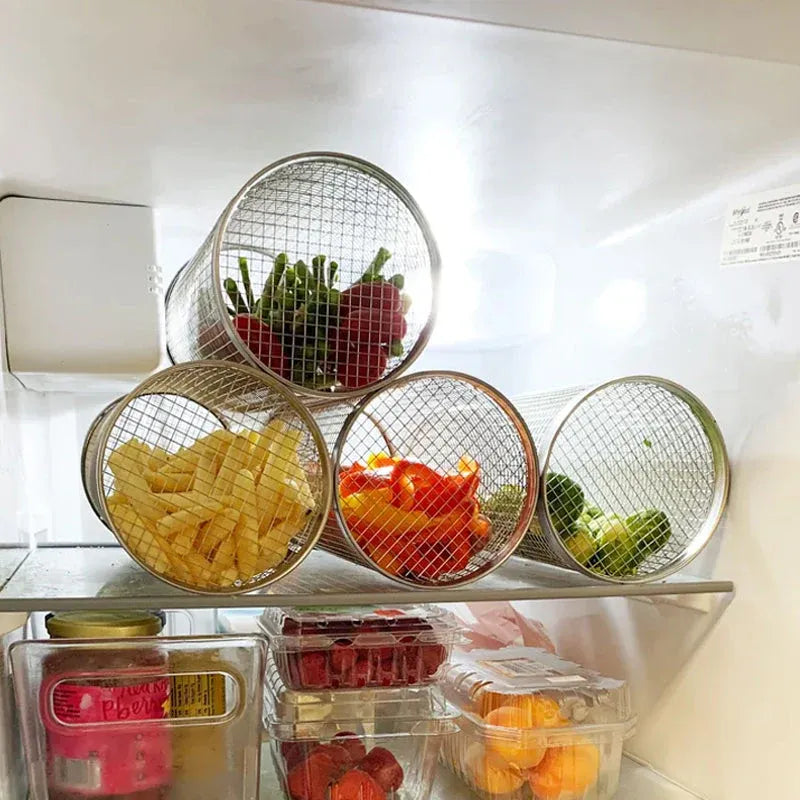 Panier Grill Rotatif en Acier Inoxydable pour Barbecue – Légumes et Fruits de