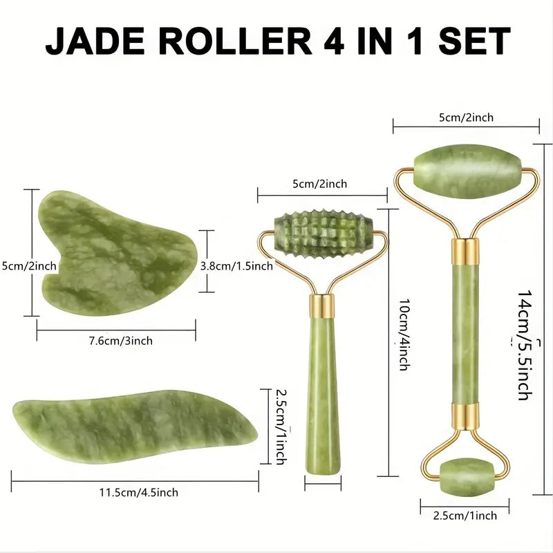 RollPro™ - Set de rouleaux visage Gua Sha en jade (4 pièces) [50% de réduction]