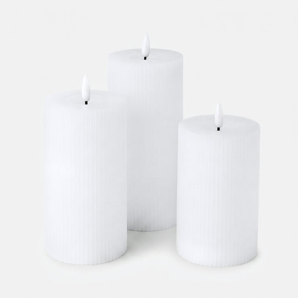 Lot de 3 bougies à surface côtelée avec fonction tactile – lumière blanc chaud