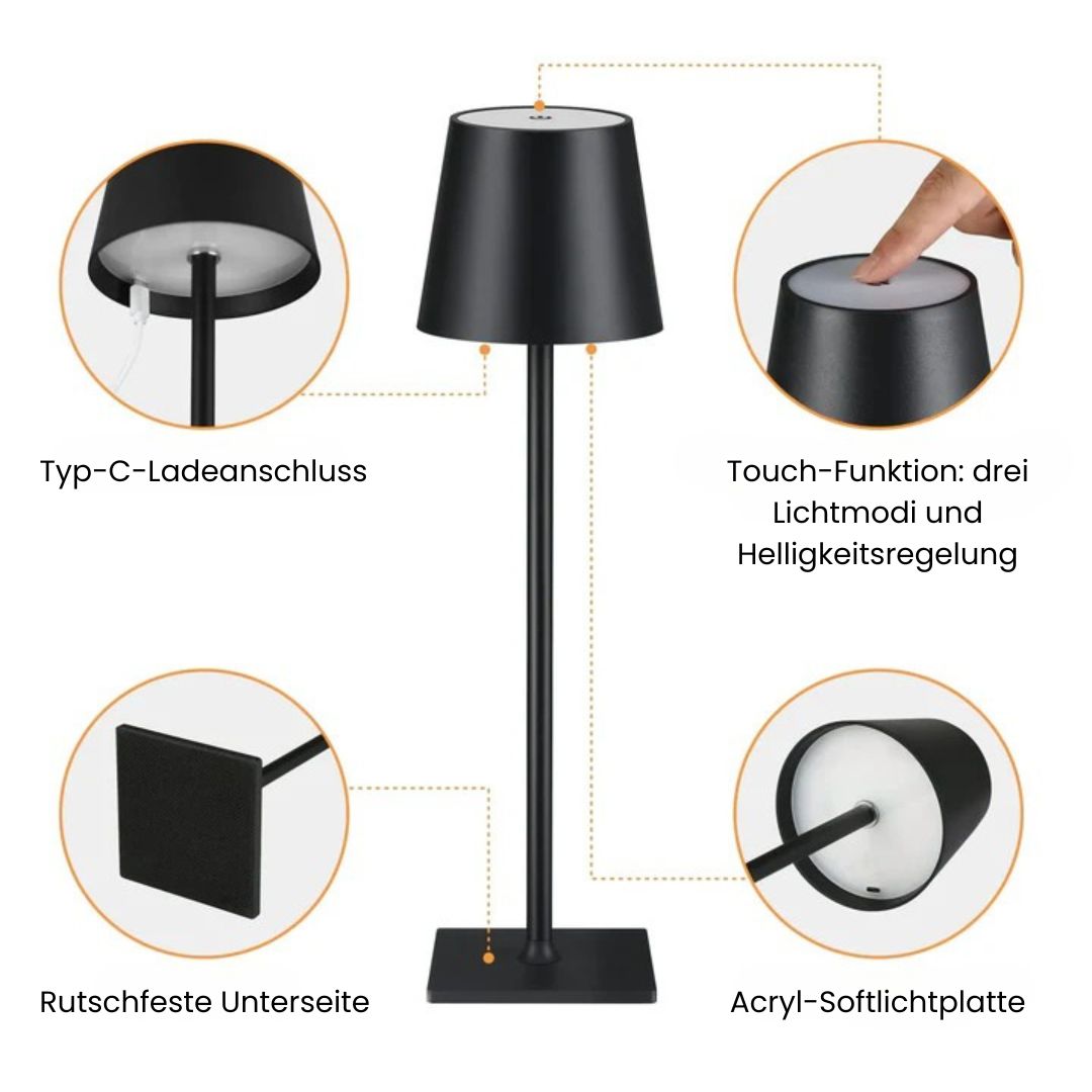 Lampe de table LED sans fil avec variateur tactile et batterie USB-C
