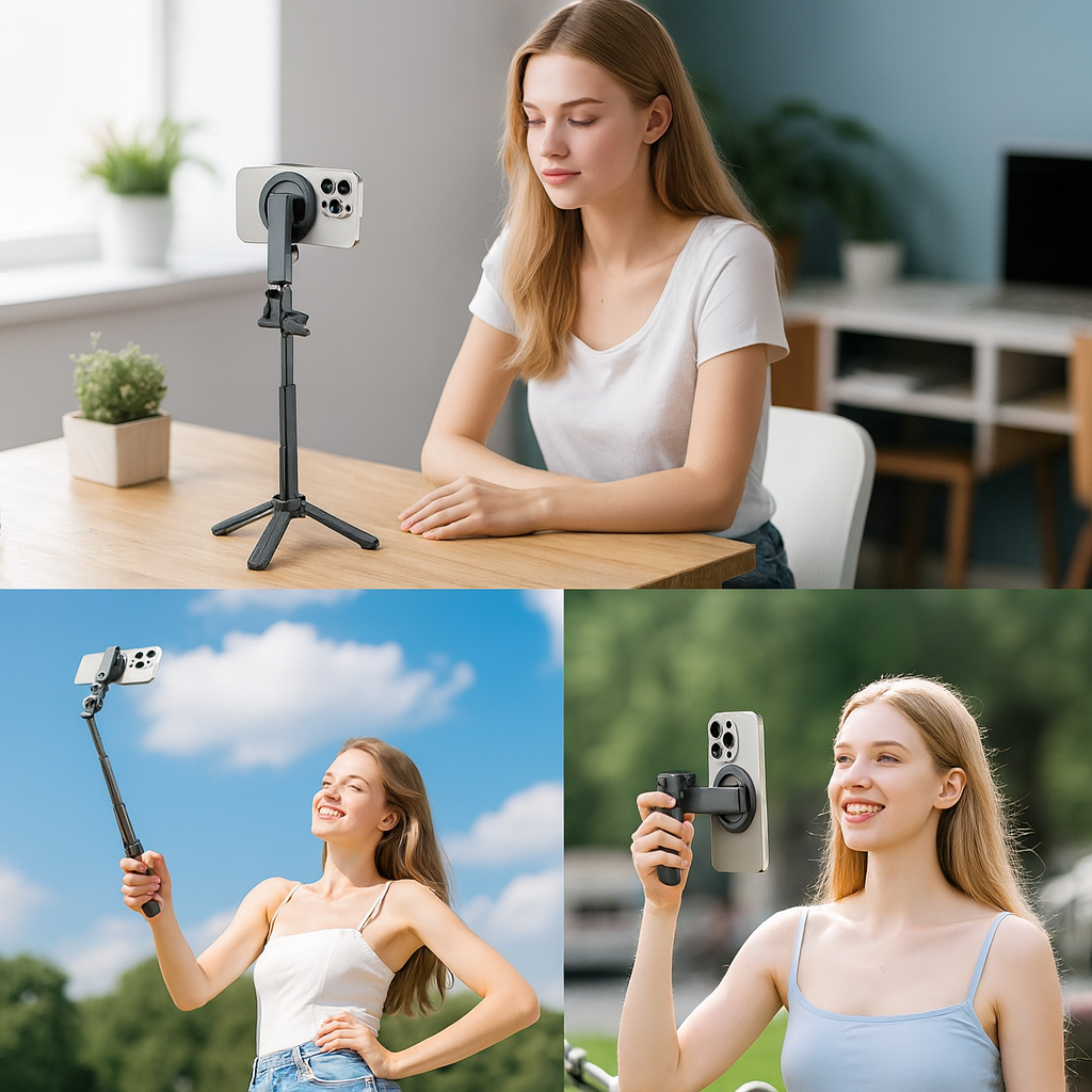Mini-trépied magnétique 3-en-1 extensible pour smartphone et appareil photo