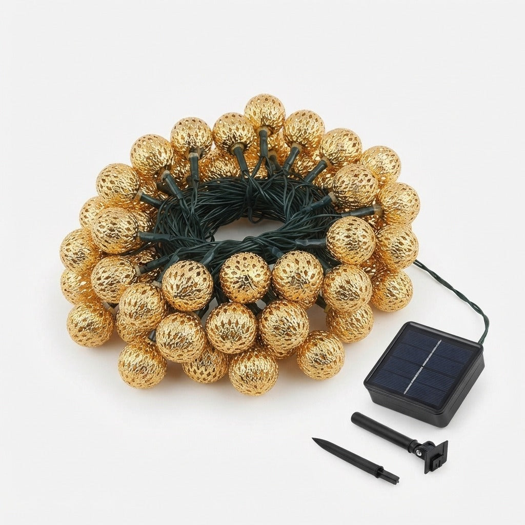 Guirlande solaire marocaine 12m – 100 boules LED blanc chaud