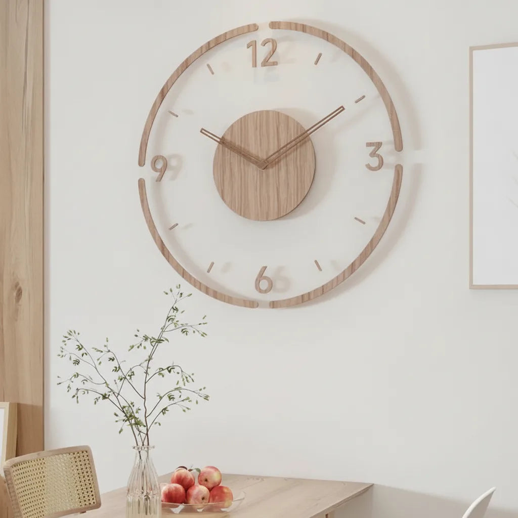Horloge murale silencieuse en bois et acrylique – cadran rond moderne 35 cm