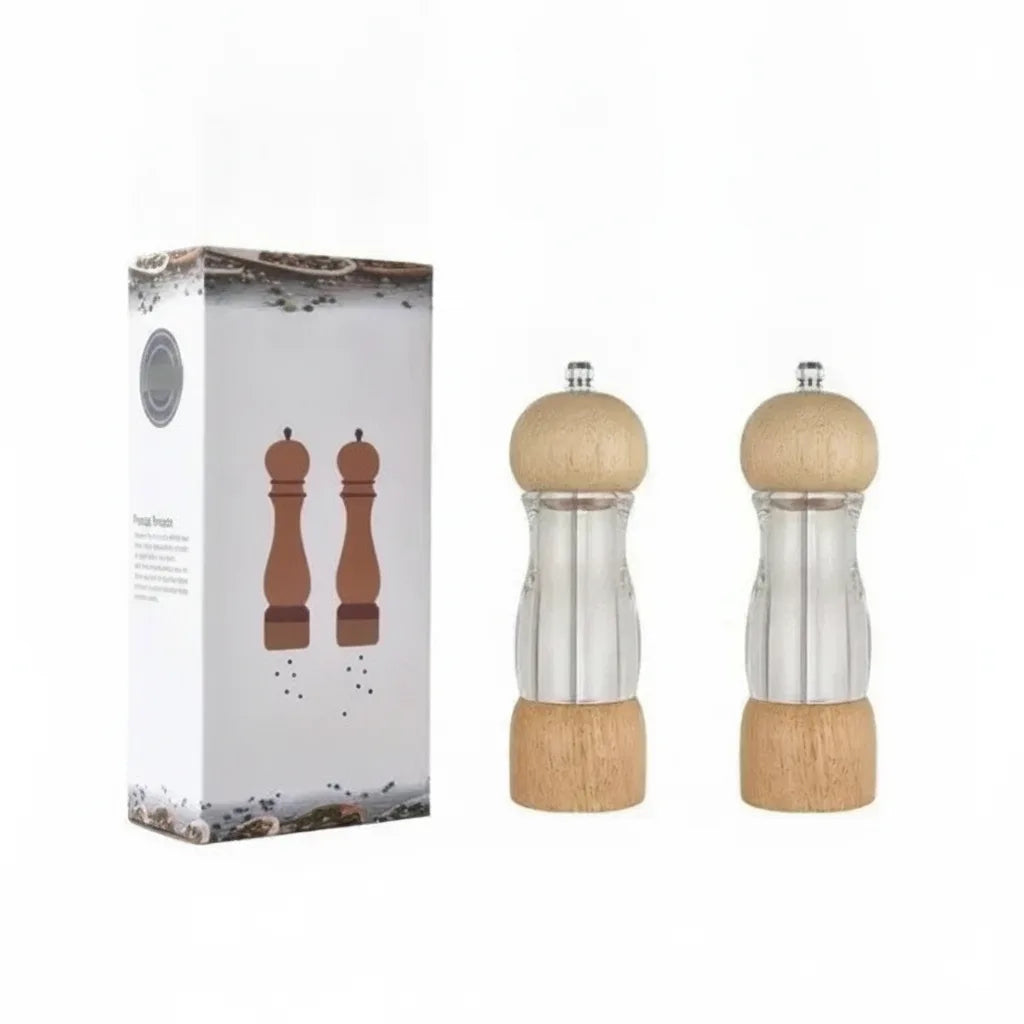 Set de moulins à sel et à poivre en bois et verre pour la cuisine