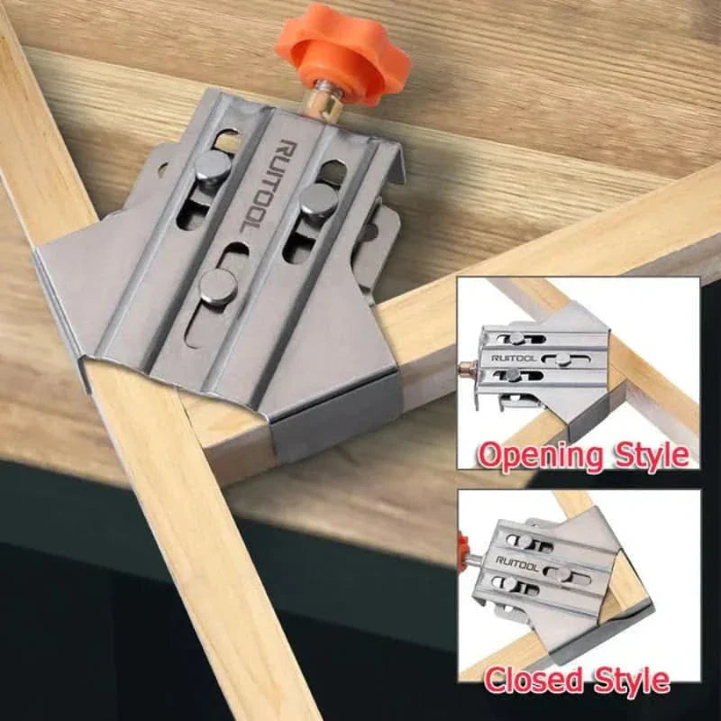 Serre-joint d'angle 90° en acier pour assemblage bois et menuiserie
