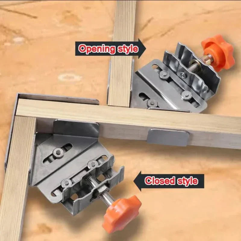 Serre-joint d'angle 90° en acier pour assemblage bois et menuiserie