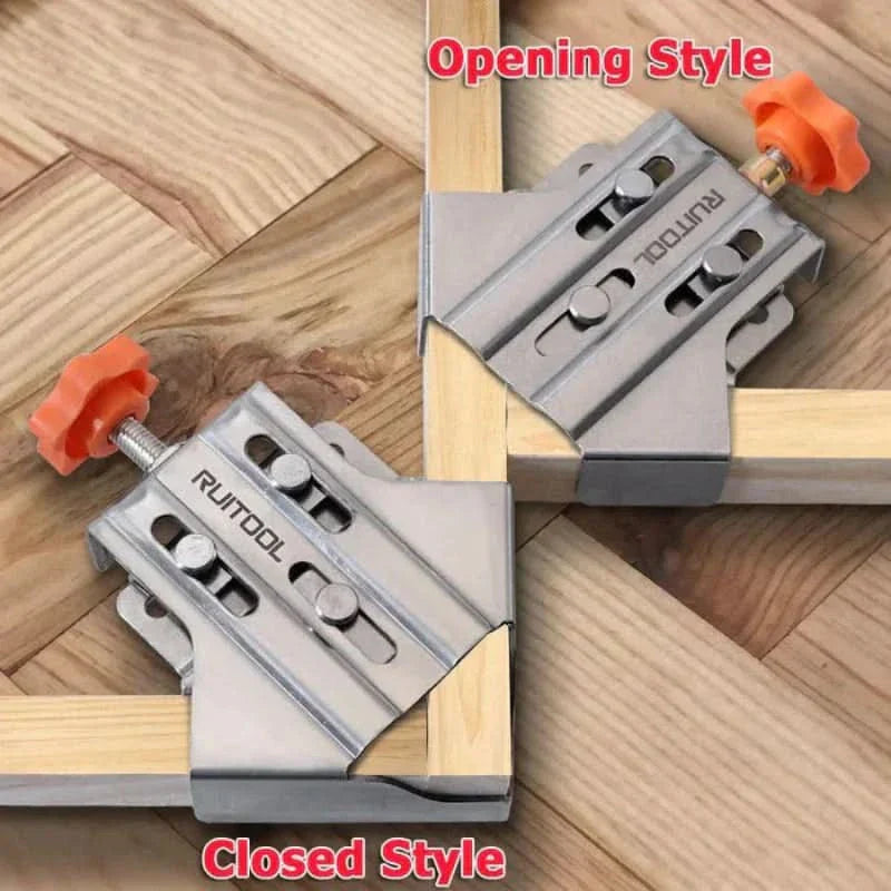 Serre-joint d'angle 90° en acier pour assemblage bois et menuiserie
