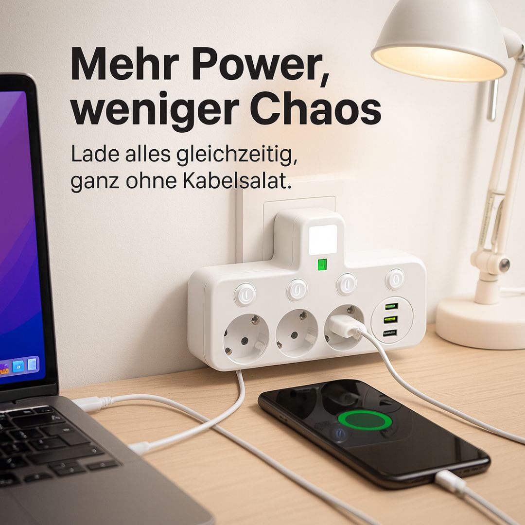 Multiprise 3 Prises avec USB, USB-C et Interrupteur LED
