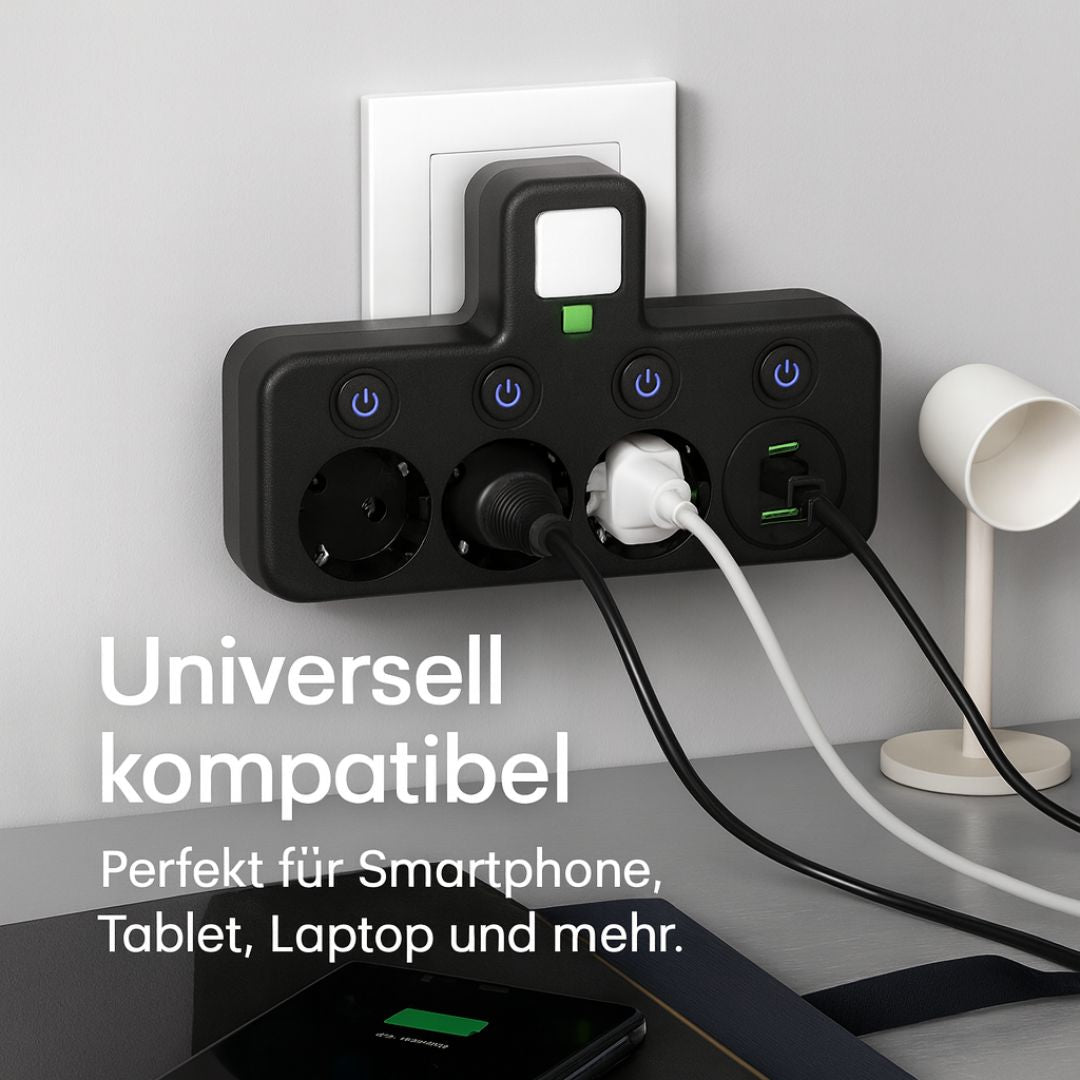 Multiprise 3 Prises avec USB, USB-C et Interrupteur LED