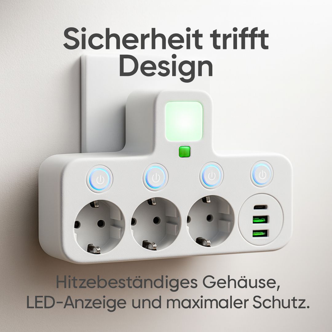 Multiprise 3 Prises avec USB, USB-C et Interrupteur LED