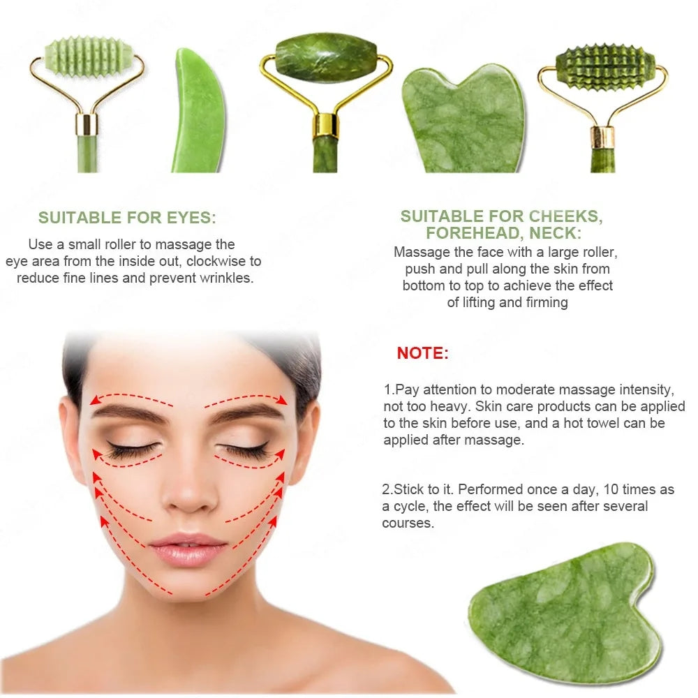 RollPro™ - Set de rouleaux visage Gua Sha en jade (4 pièces) [50% de réduction]