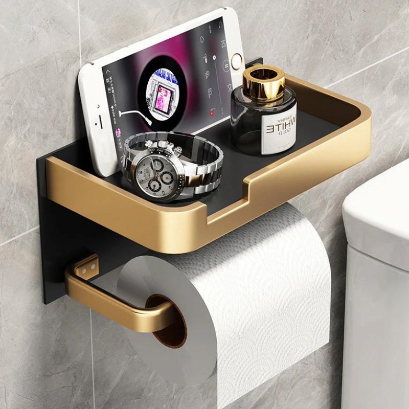 Support Papier Toilette Mural en Métal avec Étagère Intégrée