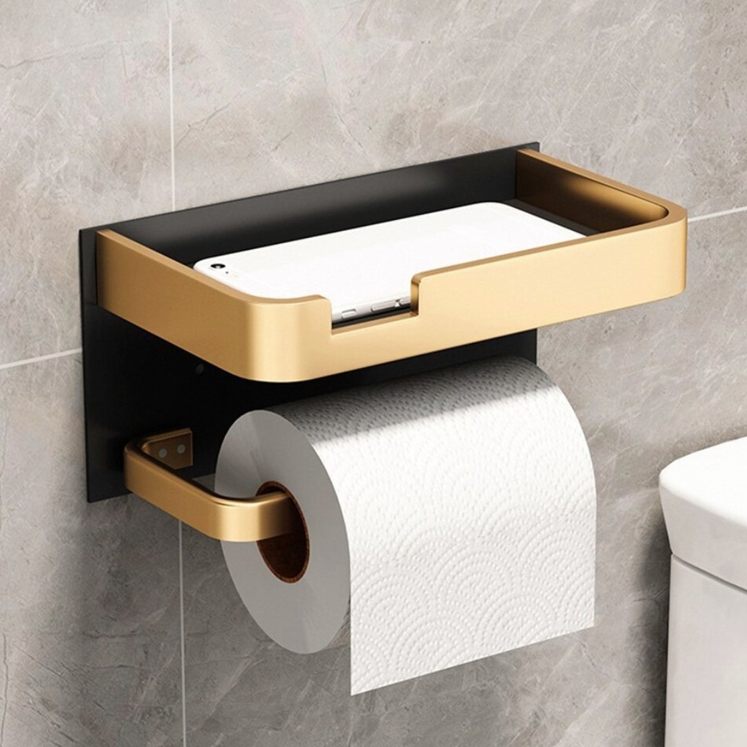 Support Papier Toilette Mural en Métal avec Étagère Intégrée