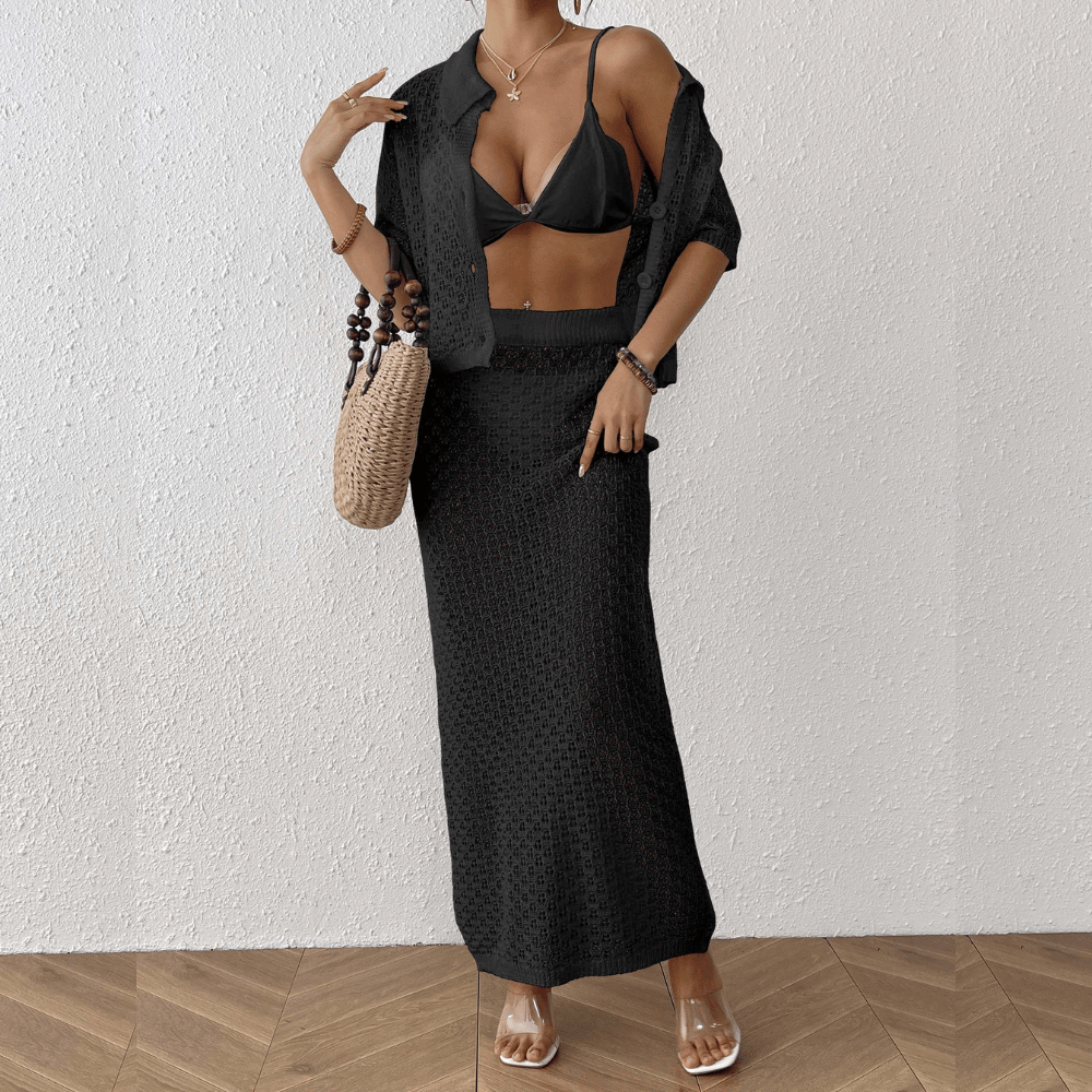 Elien™ – Ensemble de plage crocheté deux pièces – tenue estivale avec top boutonné [50 % de réduction]