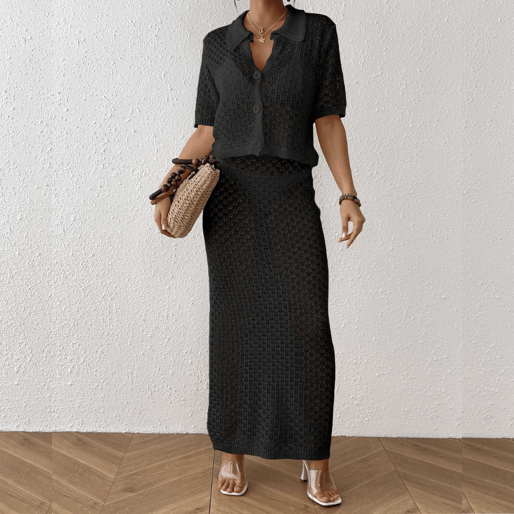 Elien™ – Ensemble de plage crocheté deux pièces – tenue estivale avec top boutonné [50 % de réduction]