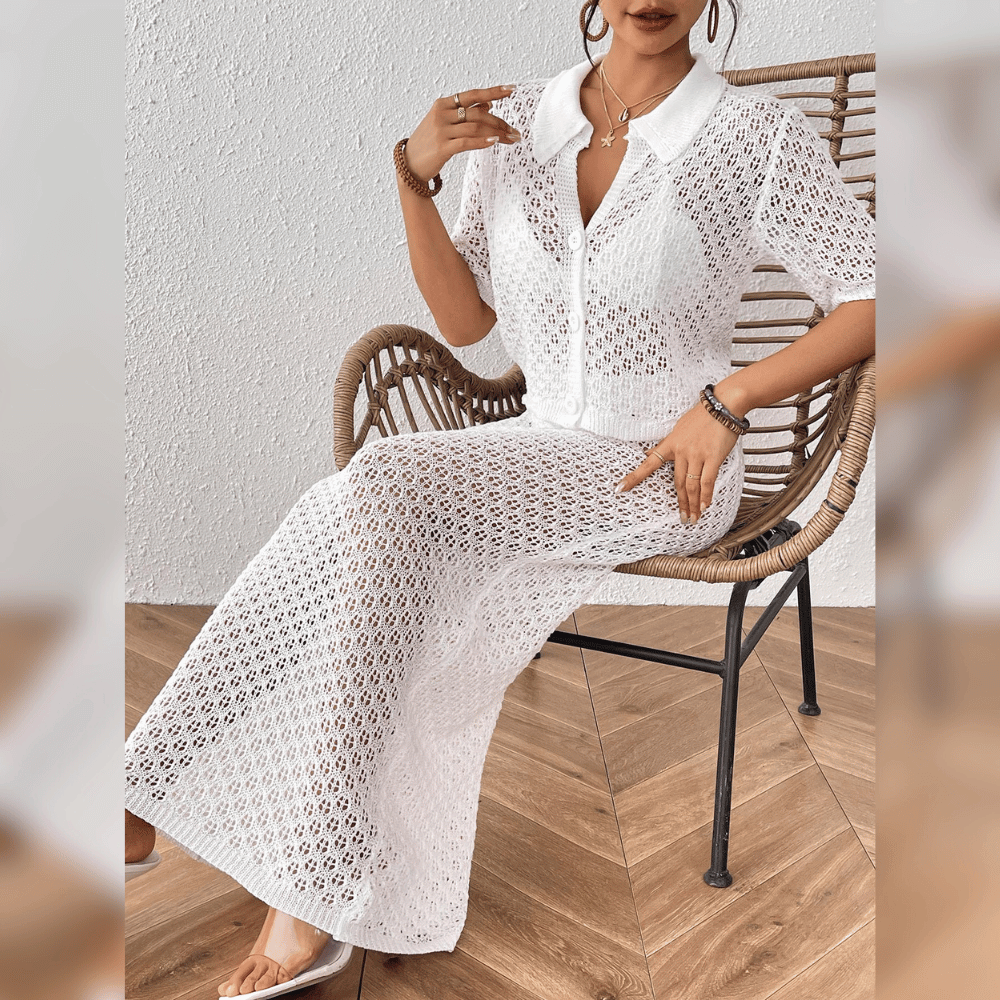 Elien™ – Ensemble de plage crocheté deux pièces – tenue estivale avec top boutonné [50 % de réduction]