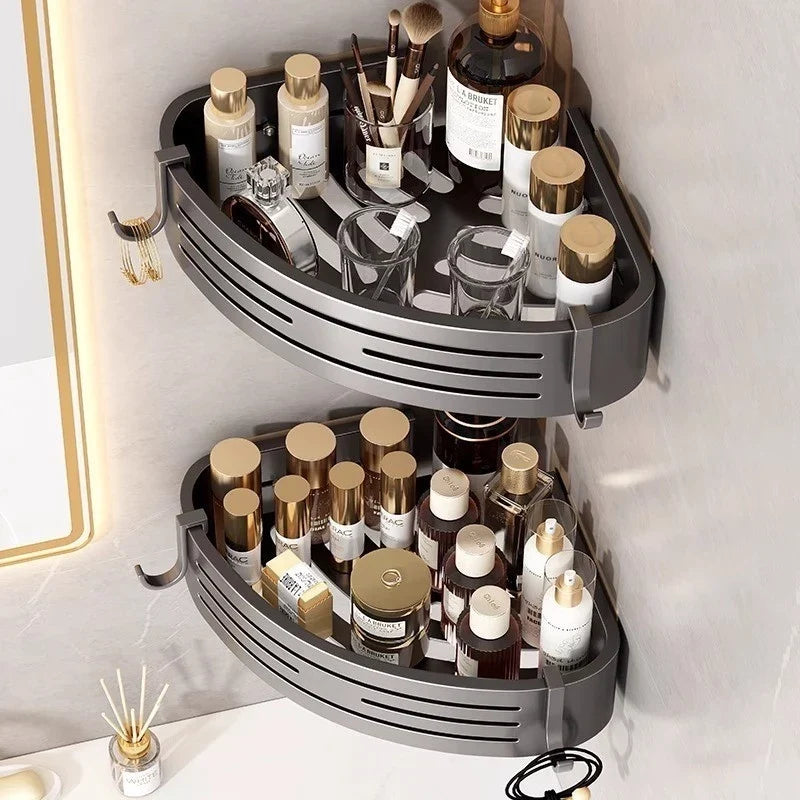 Étagère de douche d'angle sans perçage – Set de 2 étagères d'angle en aluminium réglables
