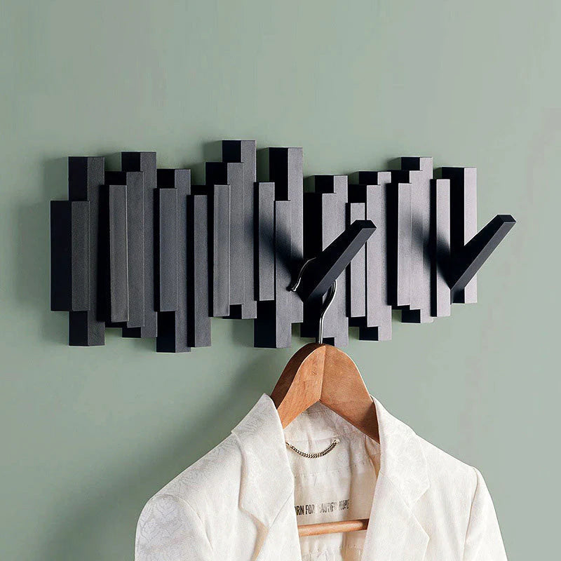 Porte-manteau mural en bois massif avec crochets rabattables design piano