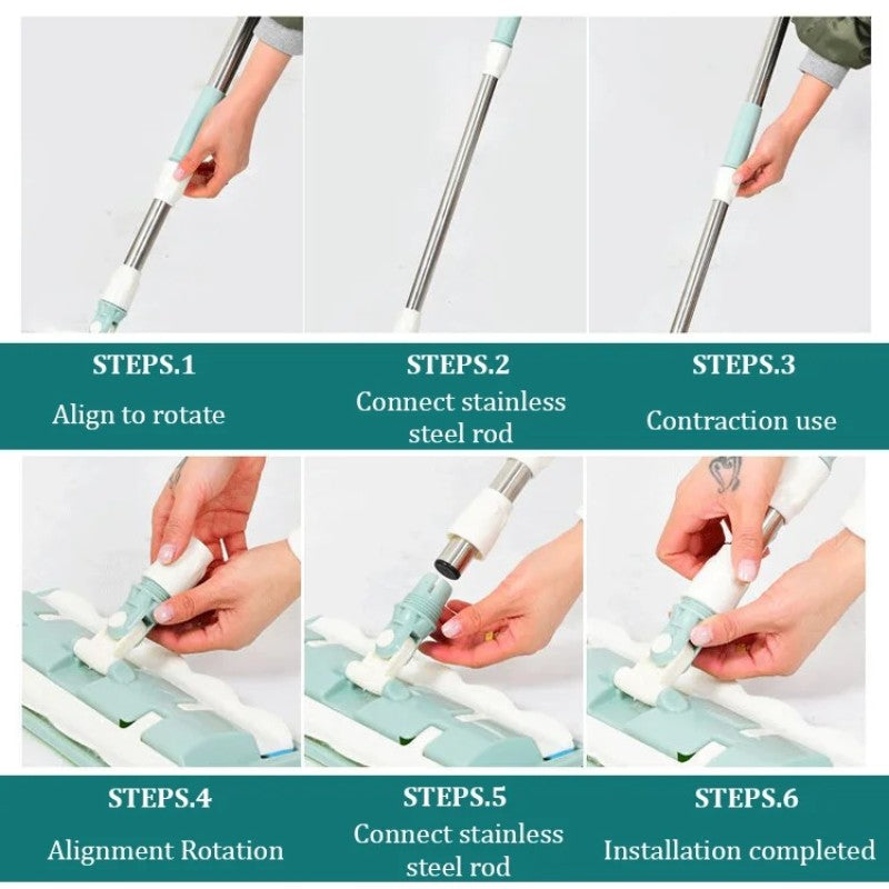 Mopmate™ – Balai plat avec manche en acier inoxydable et chiffons lavables réutilisables [50 % de réduction]