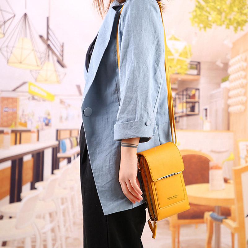 Sac à Bandoulière Femme en Cuir Synthétique avec Fenêtre Tactile pour Smartphone