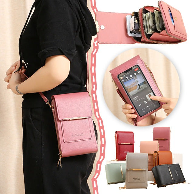 Sac à Bandoulière Femme en Cuir Synthétique avec Fenêtre Tactile pour Smartphone