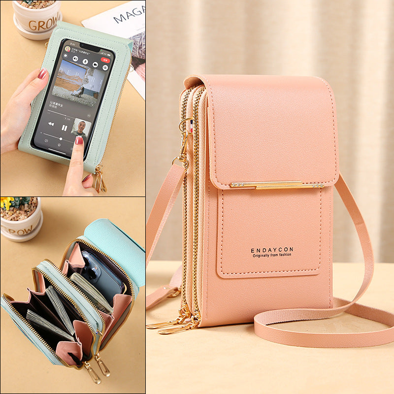 Sac à Bandoulière Femme en Cuir Synthétique avec Fenêtre Tactile pour Smartphone