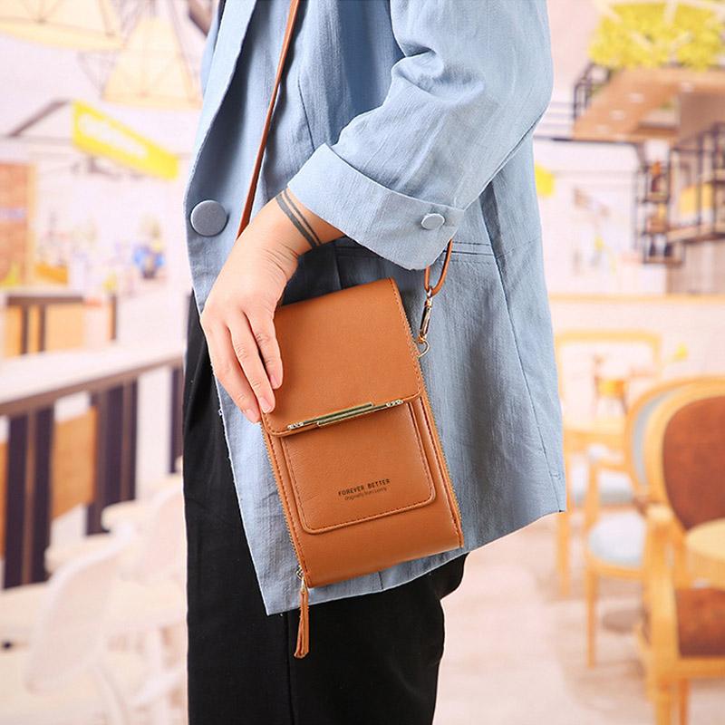 Sac à Bandoulière Femme en Cuir Synthétique avec Fenêtre Tactile pour Smartphone