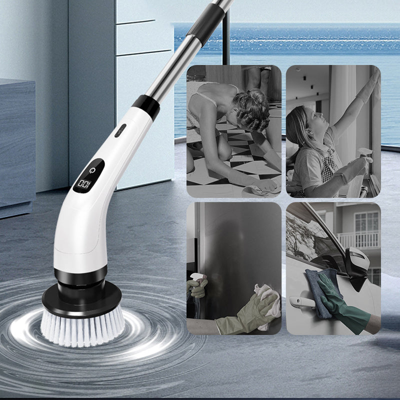 Brosse de Nettoyage Électrique 9-en-1 avec Manche Télescopique en Aluminium