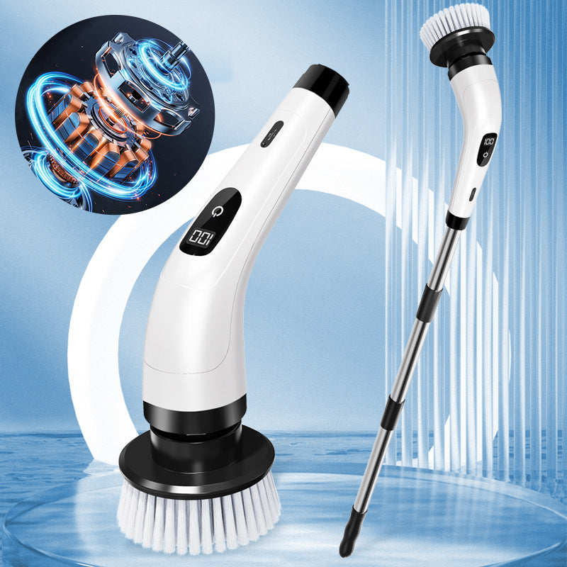 Brosse de Nettoyage Électrique 9-en-1 avec Manche Télescopique en Aluminium