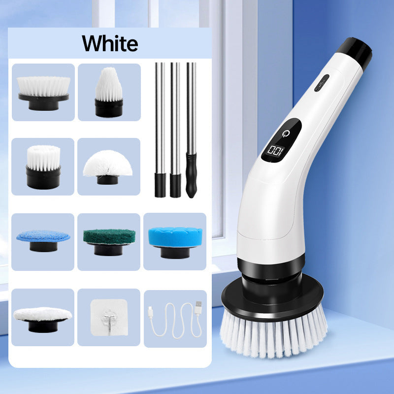 Brosse de Nettoyage Électrique 9-en-1 avec Manche Télescopique en Aluminium
