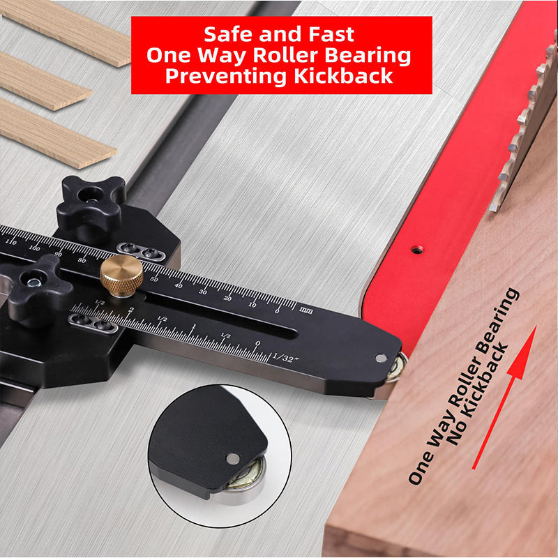 Guide de coupe fine pour scies de table avec roulement à rouleaux pour des coupes précises