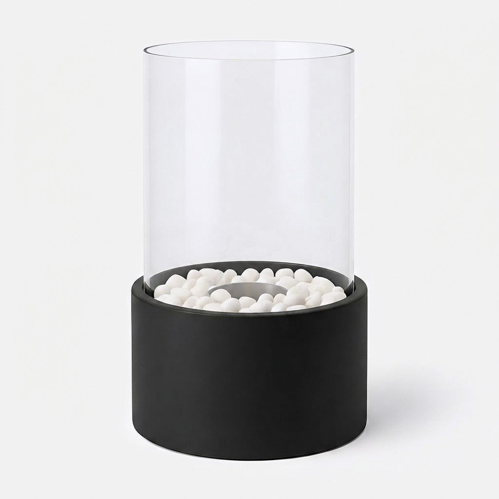 Cheminée de table avec cylindre en verre – Feu de table bioéthanol pour intérieur et extérieur