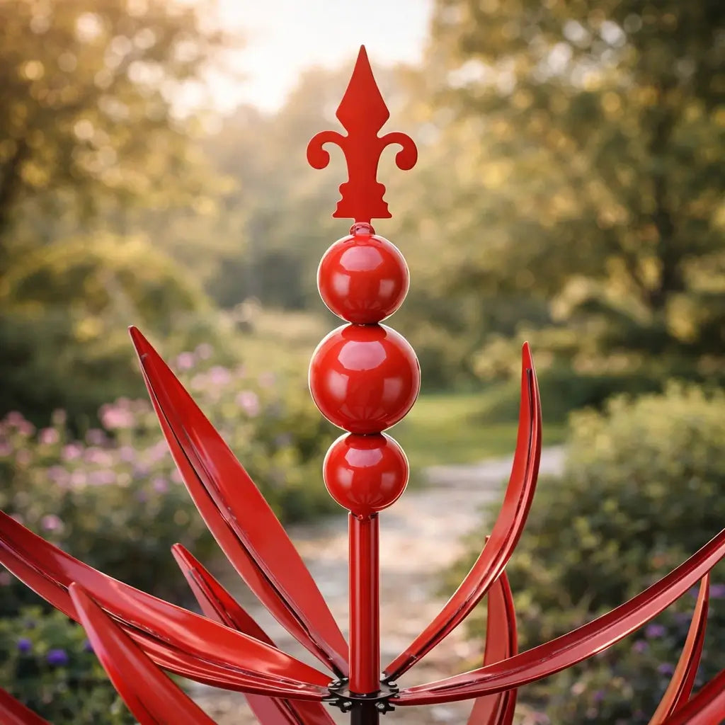 Moulin à Vent Décoratif Jardin Design Lotus en Métal Inoxydable