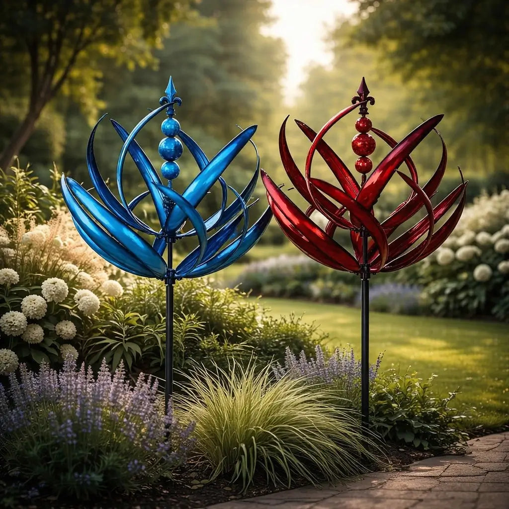 Moulin à Vent Décoratif Jardin Design Lotus en Métal Inoxydable
