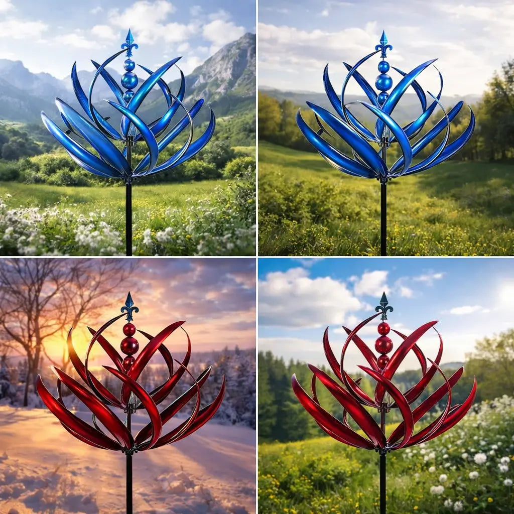Moulin à Vent Décoratif Jardin Design Lotus en Métal Inoxydable