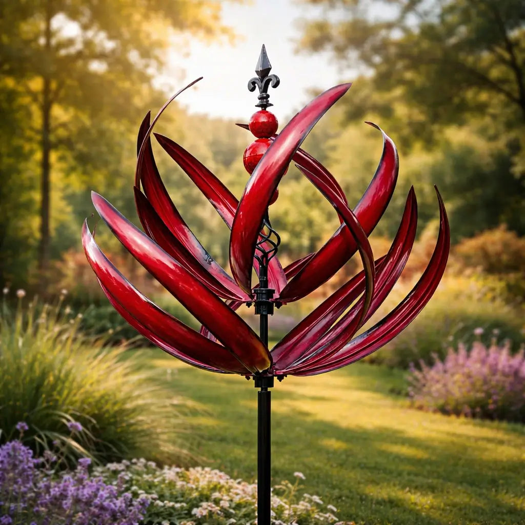 Moulin à Vent Décoratif Jardin Design Lotus en Métal Inoxydable