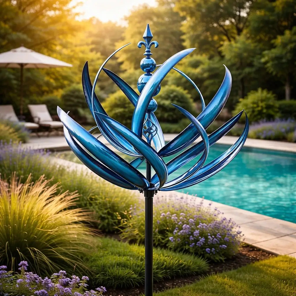 Moulin à Vent Décoratif Jardin Design Lotus en Métal Inoxydable