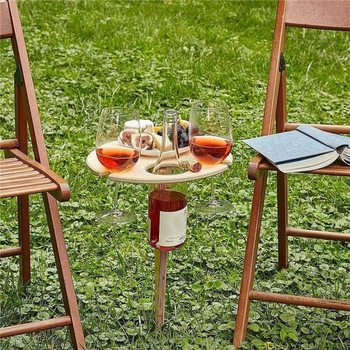 Table à vin pliante en bois d'acajou pour pique-nique et plein air