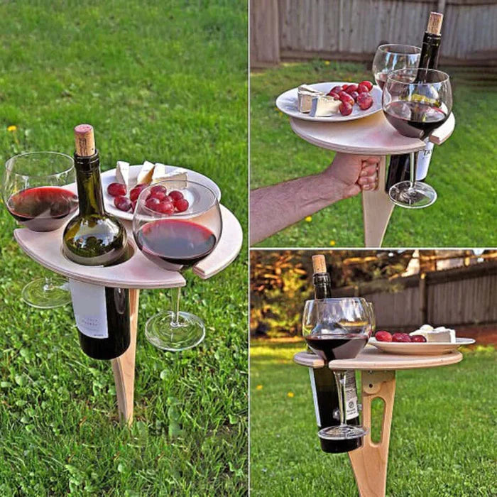 Table à vin pliante en bois d'acajou pour pique-nique et plein air